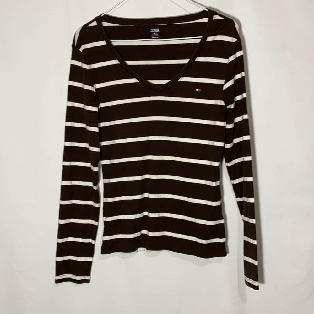 Tommy Hilfiger Brown and White Top Size Medium
